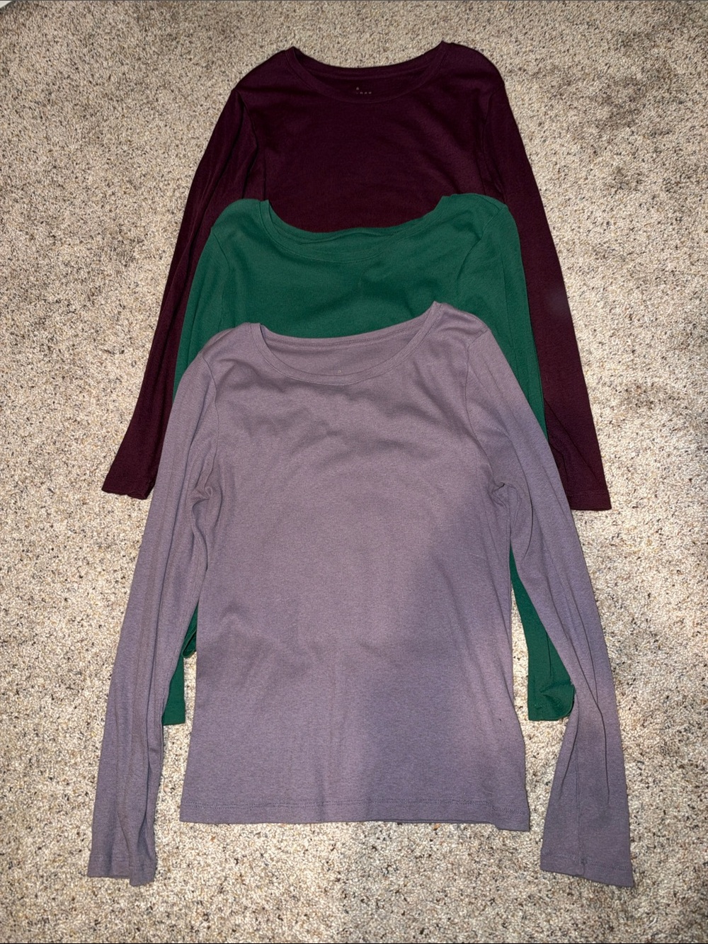 Women’s Long-Sleeve Ribbed TShirts - Plum, Green, Lavender